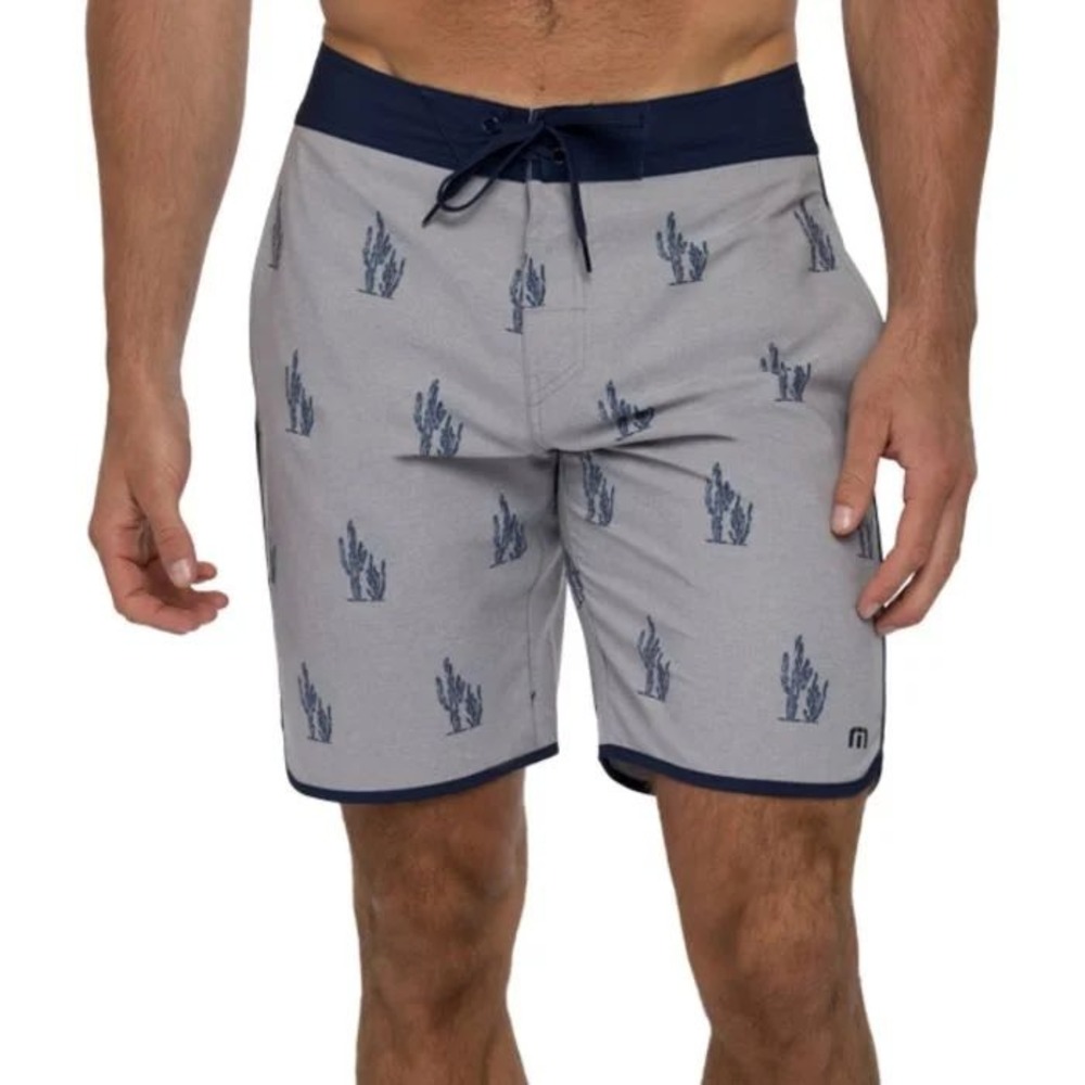 TravisMathew Mens Grey Cactus Print Board Shorts Swim Trunks Size 36